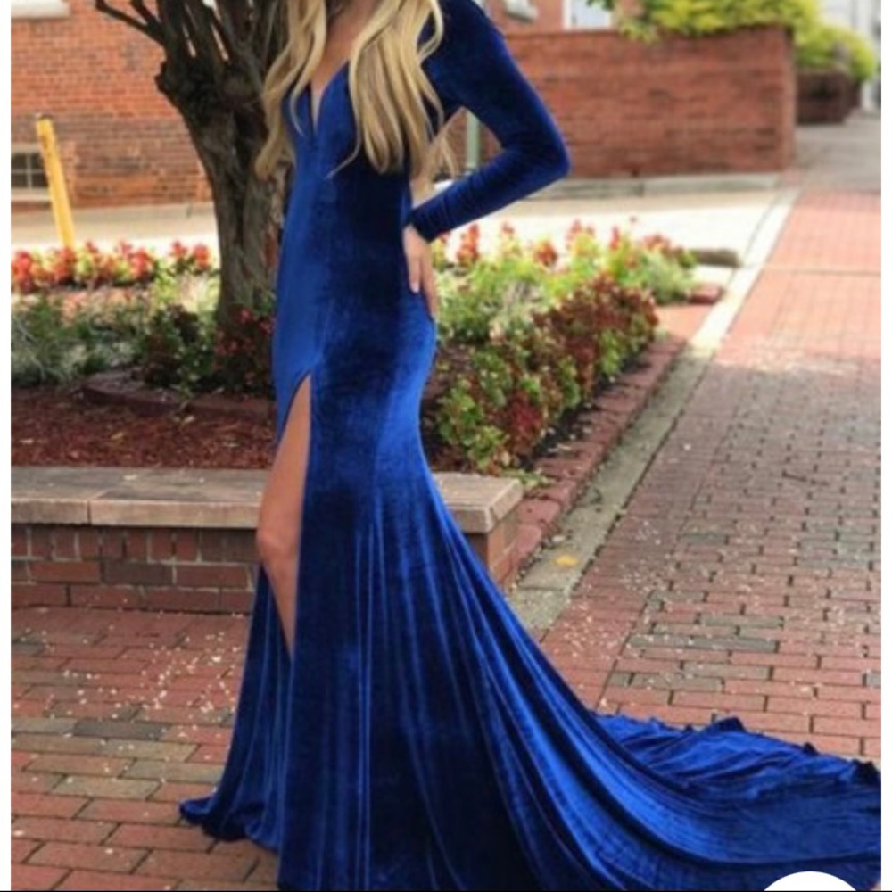 Rachel Allan Blue Velvet Gown